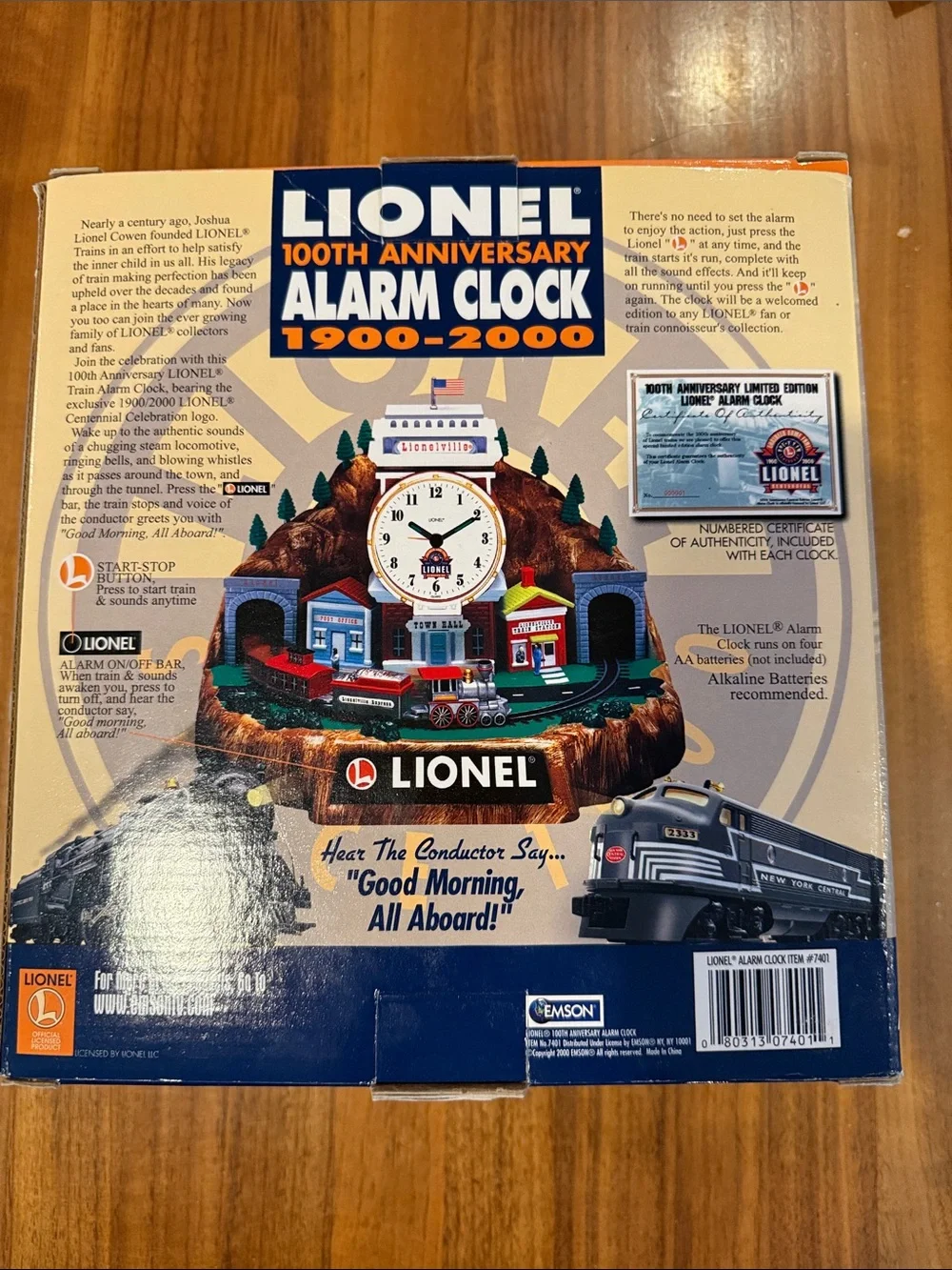 New in box LIONEL 100th Anniversary Talking Train Alarm Clock Complete Set